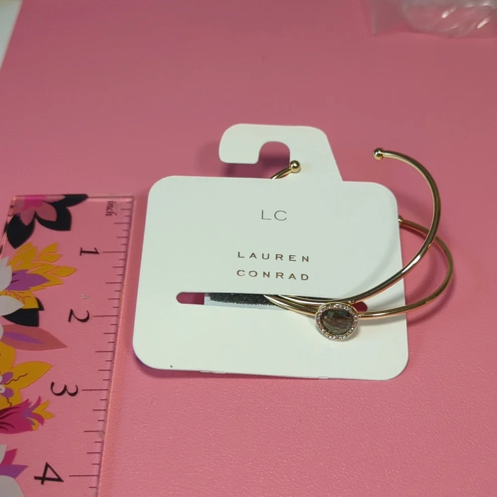 LC Lauren Conrad Gold Tone Crystal 2 Pack Cuff Bracelets